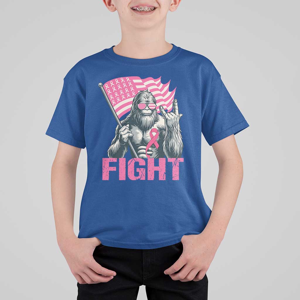 Funny Bigfoot Breast Cancer Awareness T Shirt For Kid Fight Pink Ribbon - Wonder Print Shop