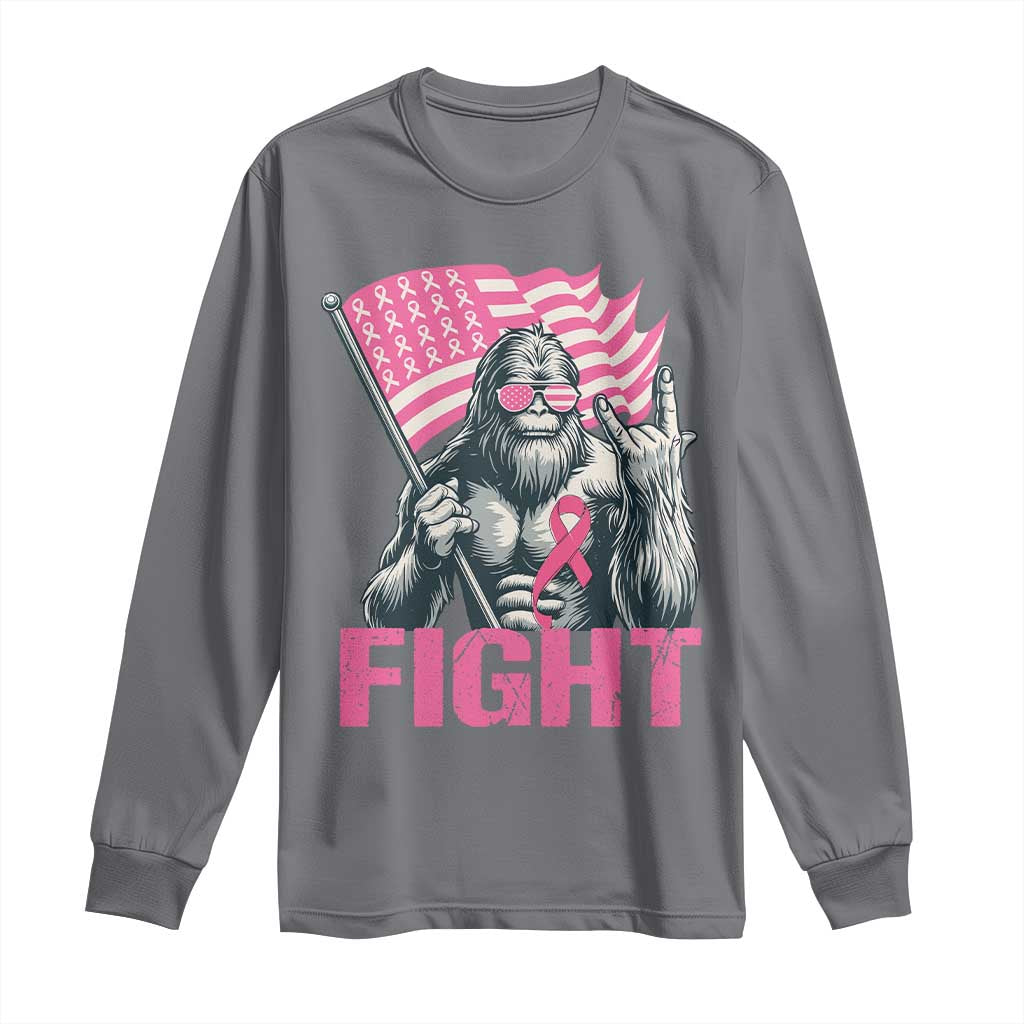 Funny Bigfoot Breast Cancer Awareness Long Sleeve Shirt Fight Pink Ribbon - Wonder Print Shop