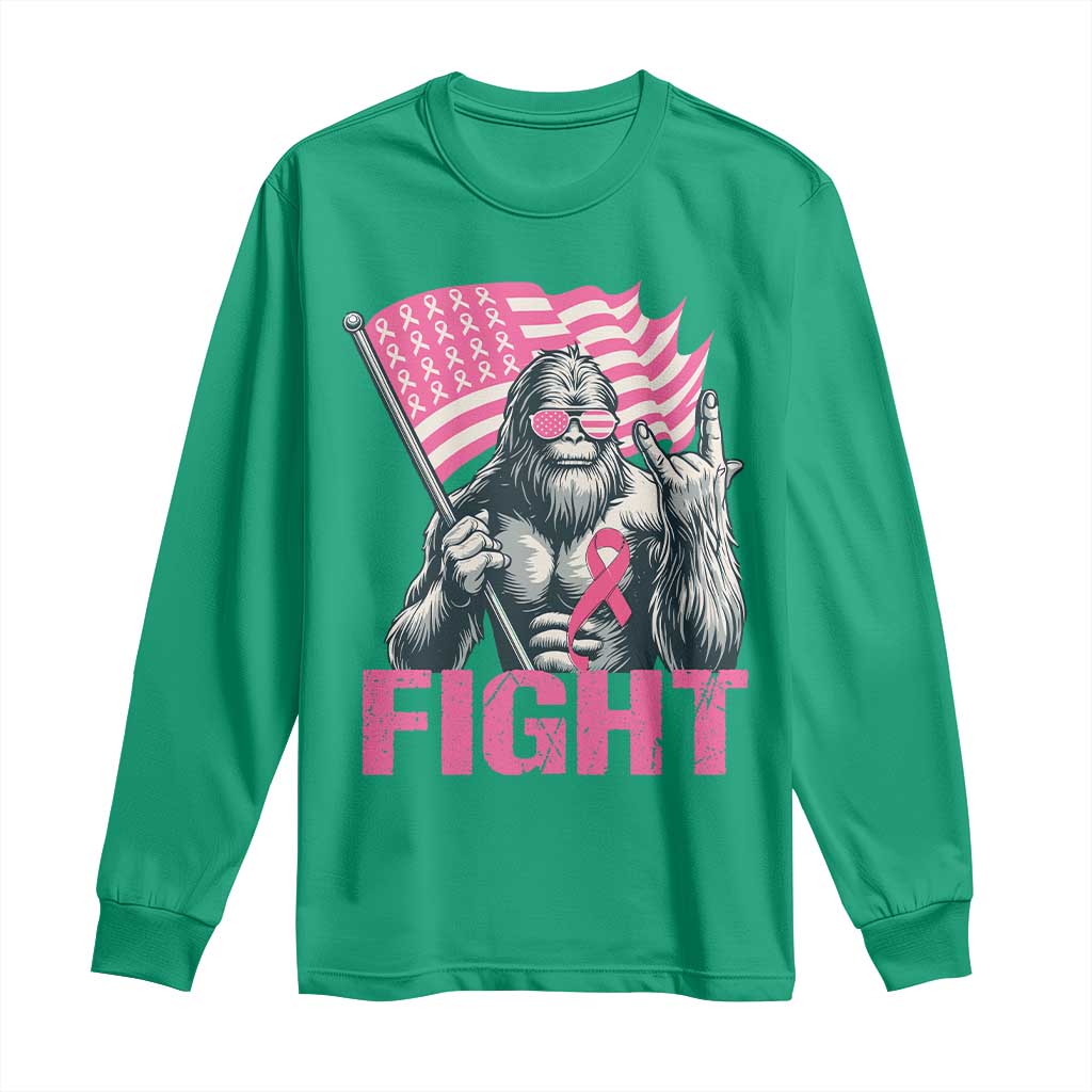 Funny Bigfoot Breast Cancer Awareness Long Sleeve Shirt Fight Pink Ribbon - Wonder Print Shop