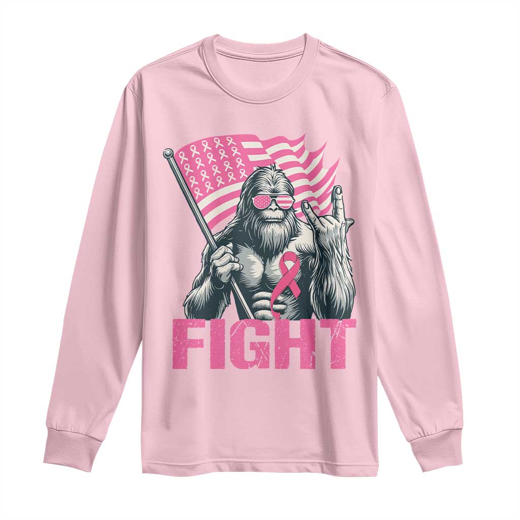 Funny Bigfoot Breast Cancer Awareness Long Sleeve Shirt Fight Pink Ribbon - Wonder Print Shop