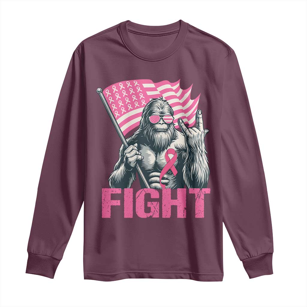Funny Bigfoot Breast Cancer Awareness Long Sleeve Shirt Fight Pink Ribbon - Wonder Print Shop