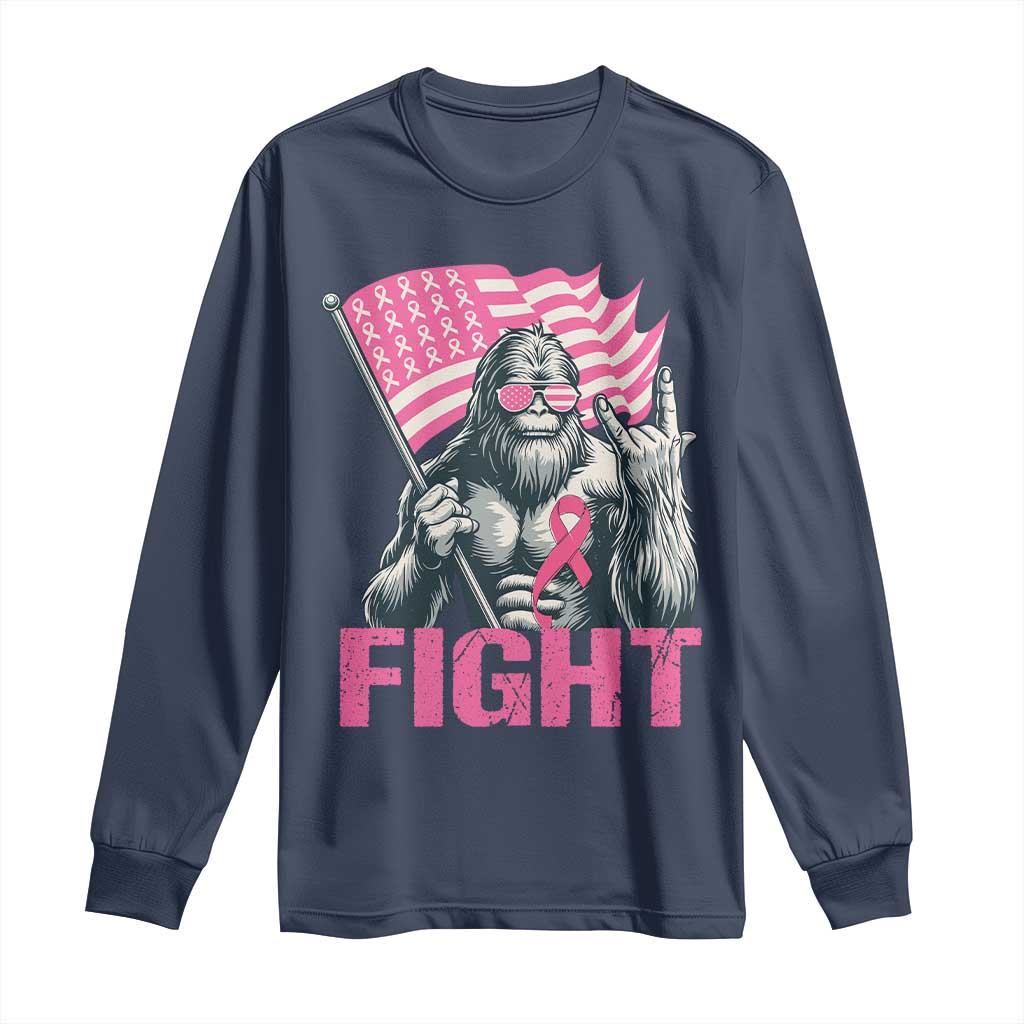 Funny Bigfoot Breast Cancer Awareness Long Sleeve Shirt Fight Pink Ribbon - Wonder Print Shop
