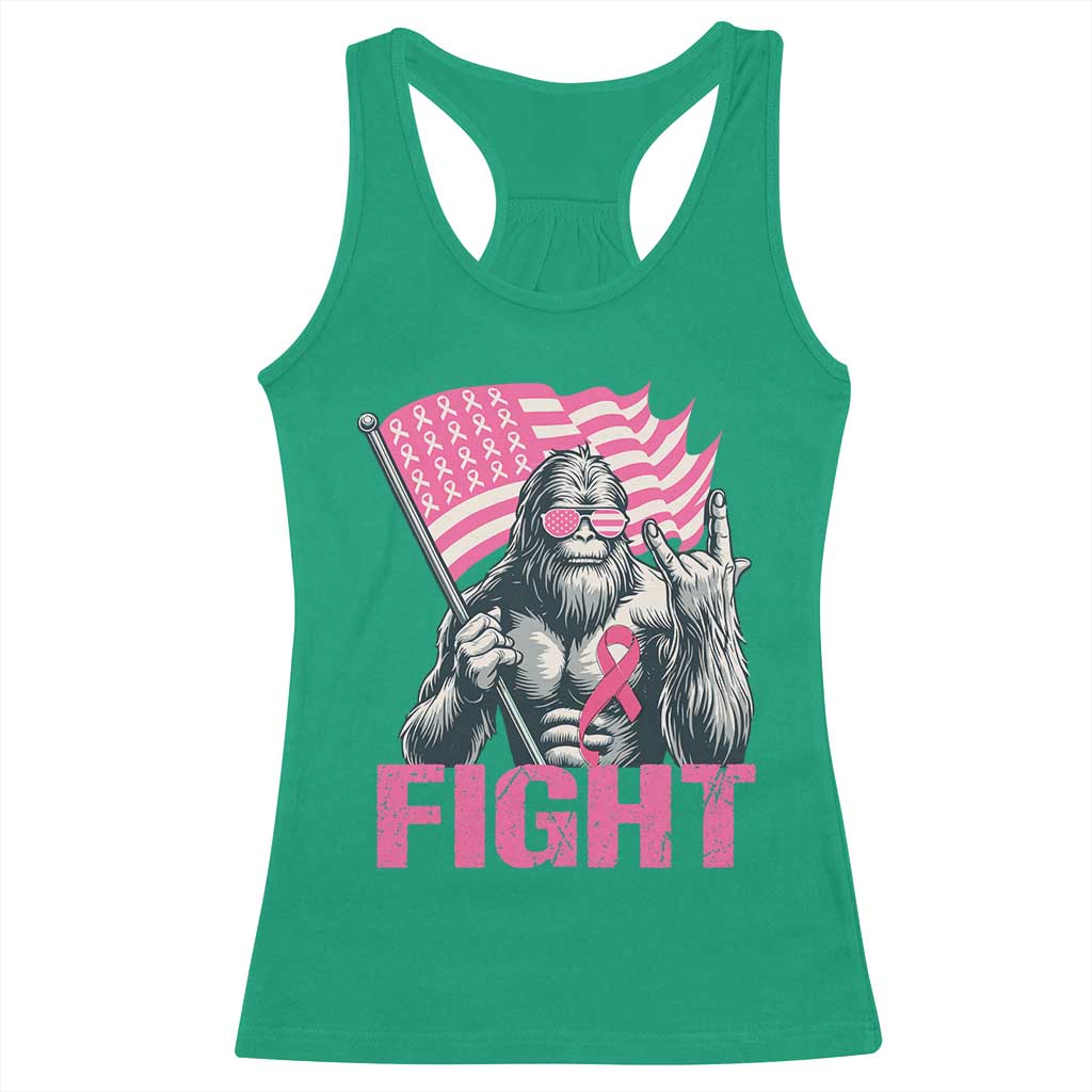 Funny Bigfoot Breast Cancer Awareness Racerback Tank Top Fight Pink Ribbon - Wonder Print Shop