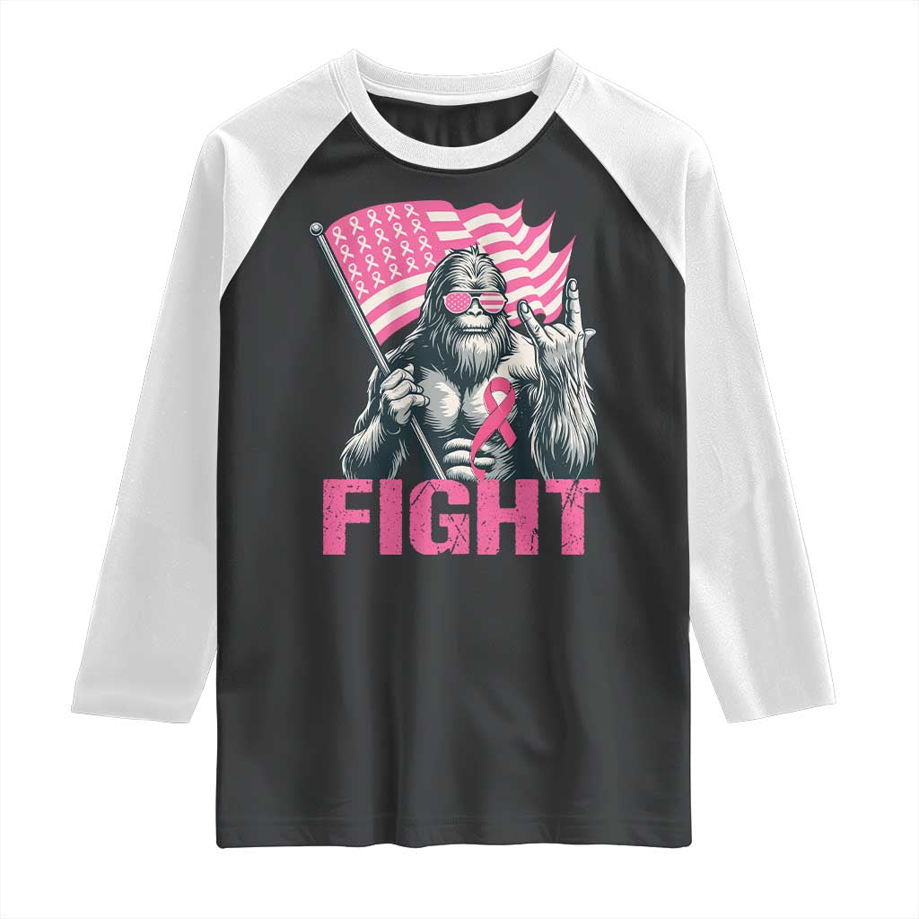 Funny Bigfoot Breast Cancer Awareness Raglan Shirt Fight Pink Ribbon - Wonder Print Shop