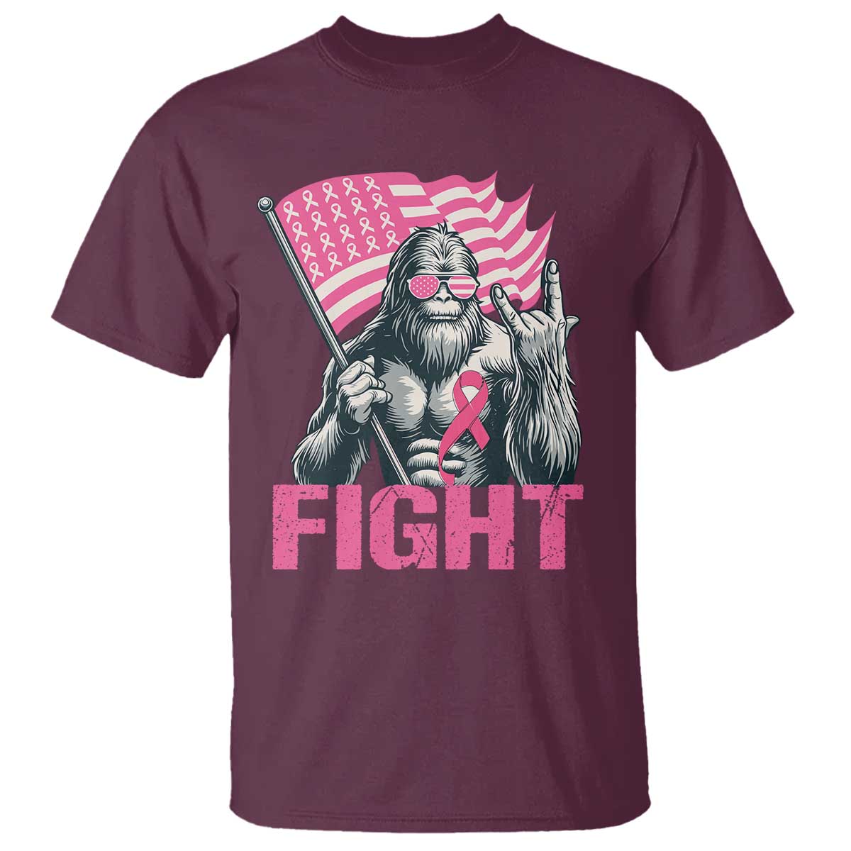 Funny Bigfoot Breast Cancer Awareness T Shirt Fight Pink Ribbon - Wonder Print Shop