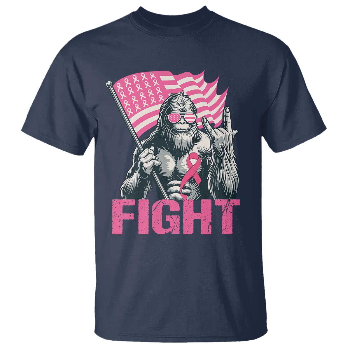 Funny Bigfoot Breast Cancer Awareness T Shirt Fight Pink Ribbon - Wonder Print Shop