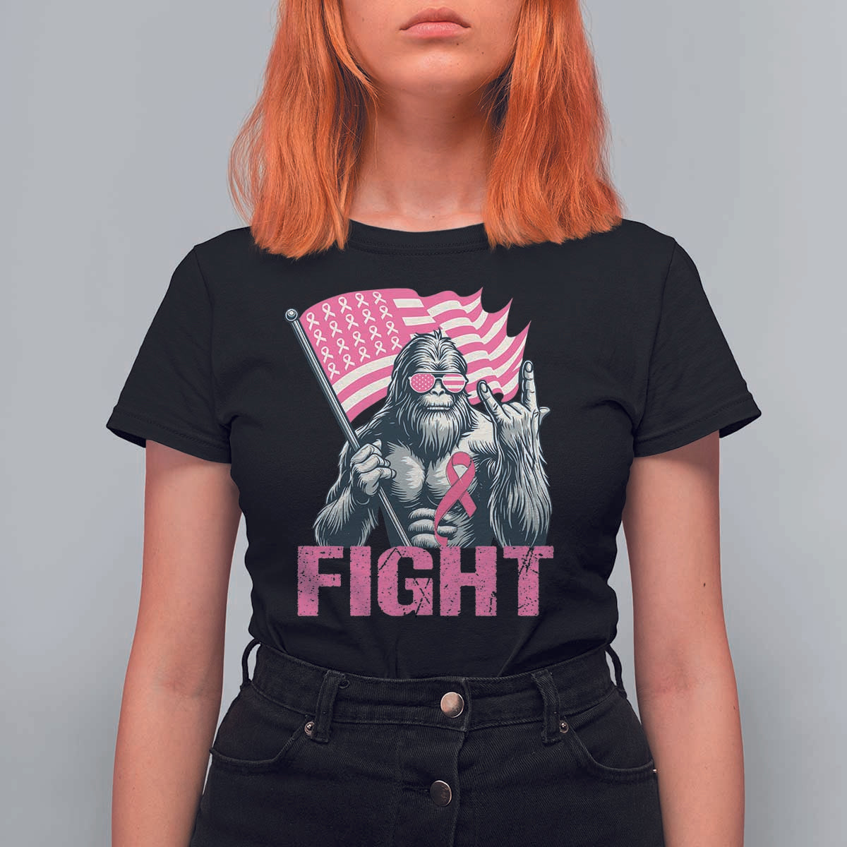 Funny Bigfoot Breast Cancer Awareness T Shirt For Women Fight Pink Ribbon - Wonder Print Shop