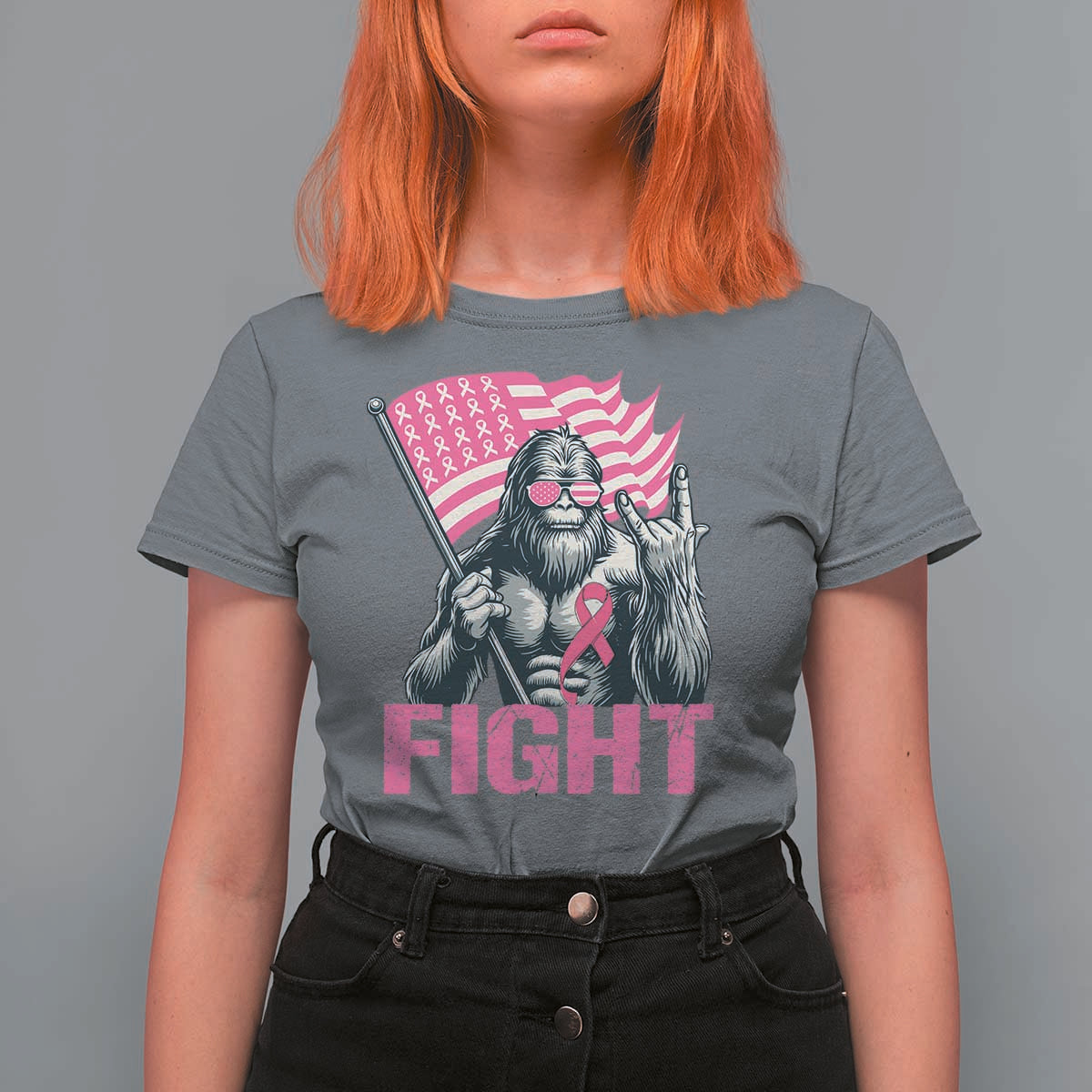 Funny Bigfoot Breast Cancer Awareness T Shirt For Women Fight Pink Ribbon - Wonder Print Shop