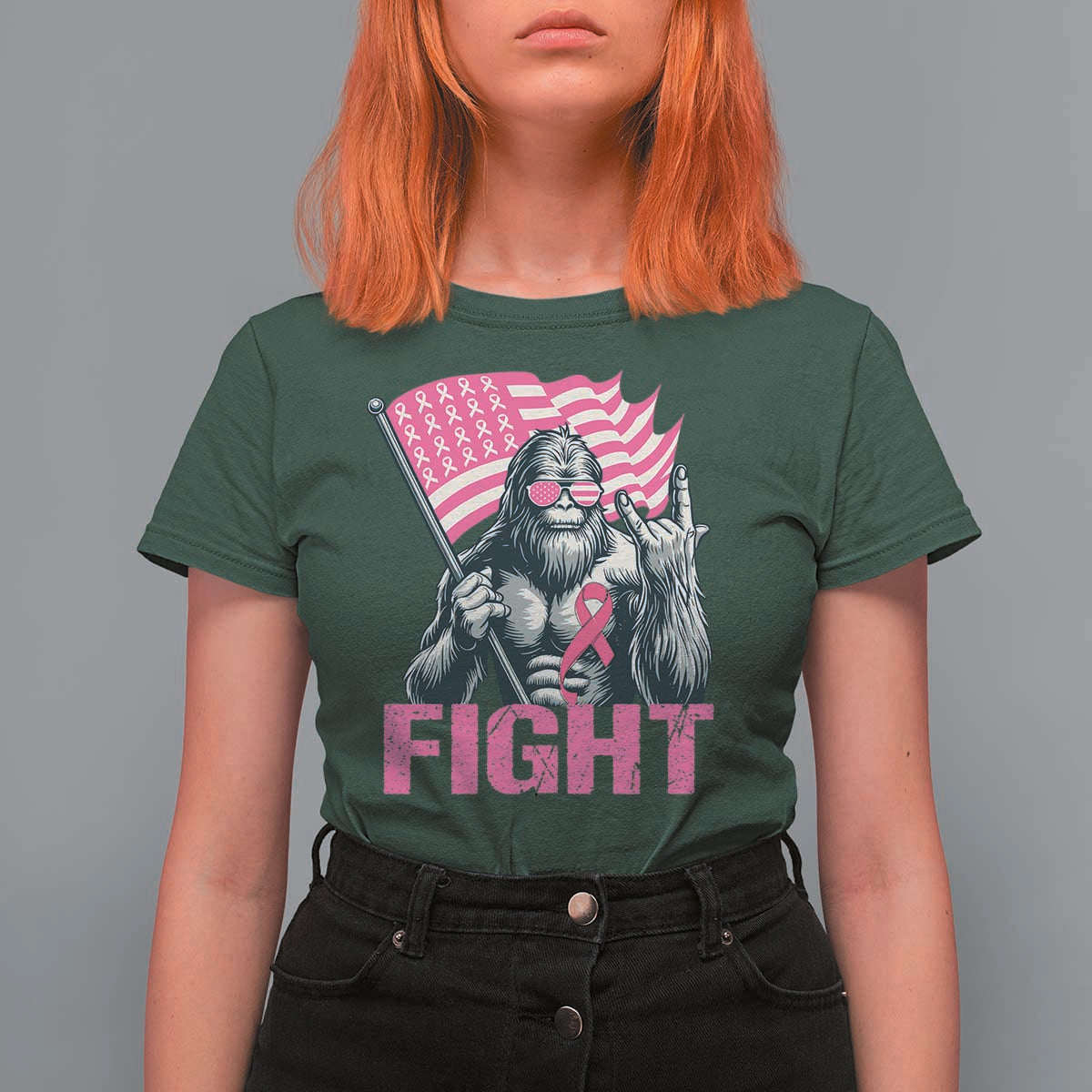 Funny Bigfoot Breast Cancer Awareness T Shirt For Women Fight Pink Ribbon - Wonder Print Shop