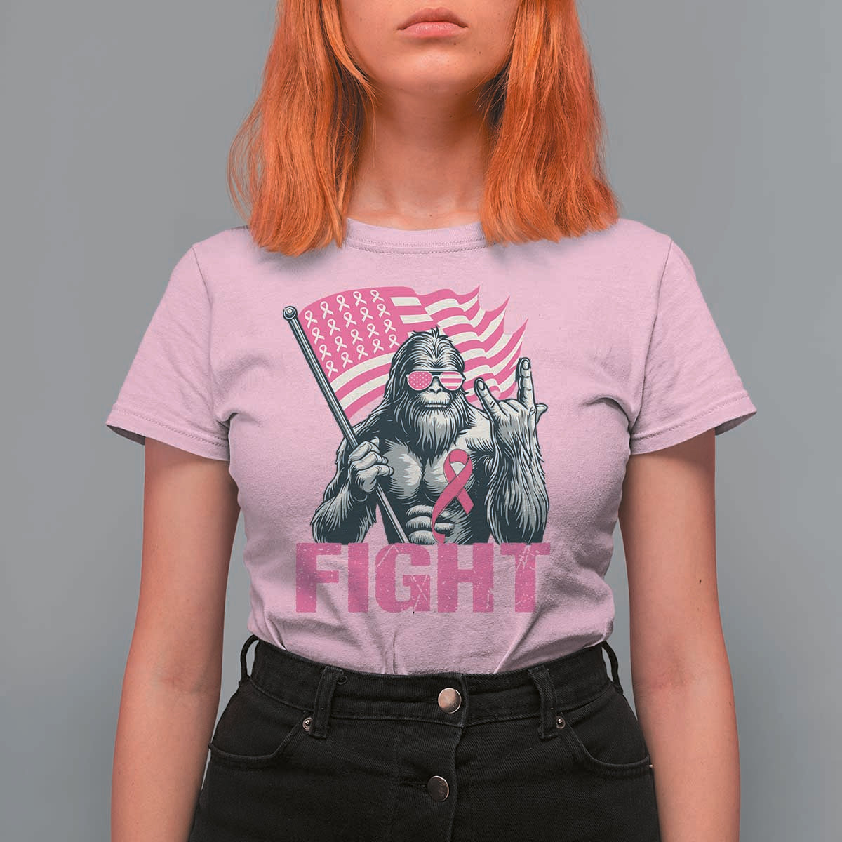 Funny Bigfoot Breast Cancer Awareness T Shirt For Women Fight Pink Ribbon - Wonder Print Shop