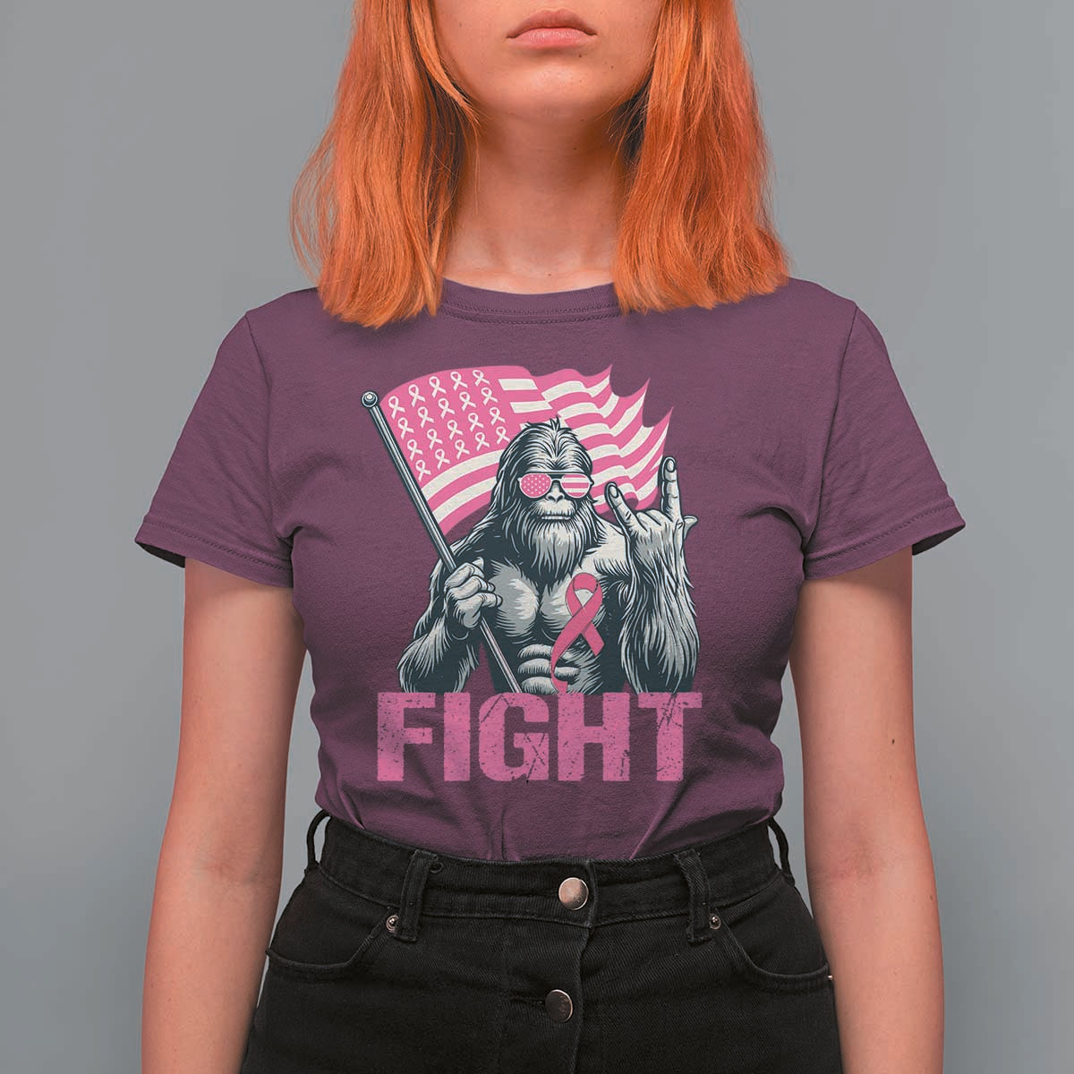Funny Bigfoot Breast Cancer Awareness T Shirt For Women Fight Pink Ribbon - Wonder Print Shop