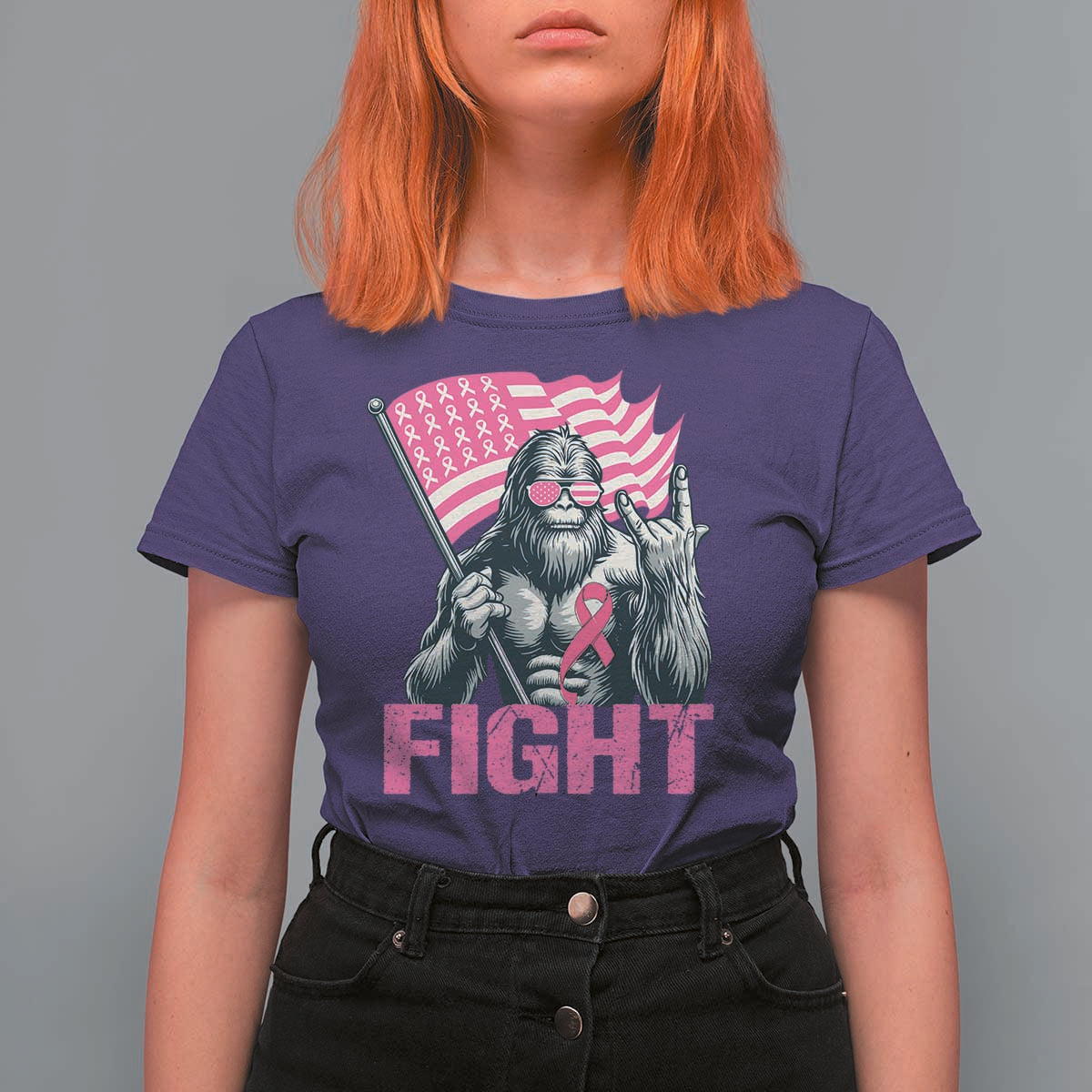 Funny Bigfoot Breast Cancer Awareness T Shirt For Women Fight Pink Ribbon - Wonder Print Shop