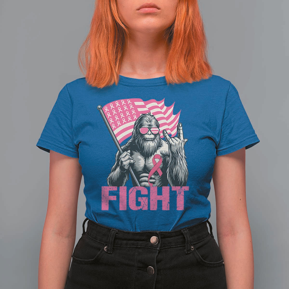 Funny Bigfoot Breast Cancer Awareness T Shirt For Women Fight Pink Ribbon - Wonder Print Shop