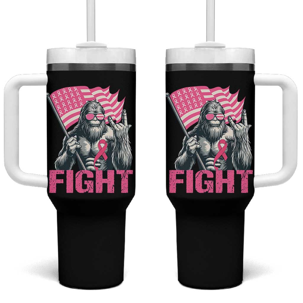 Funny Bigfoot Breast Cancer Awareness Tumbler With Handle Fight Pink Ribbon - Wonder Print Shop