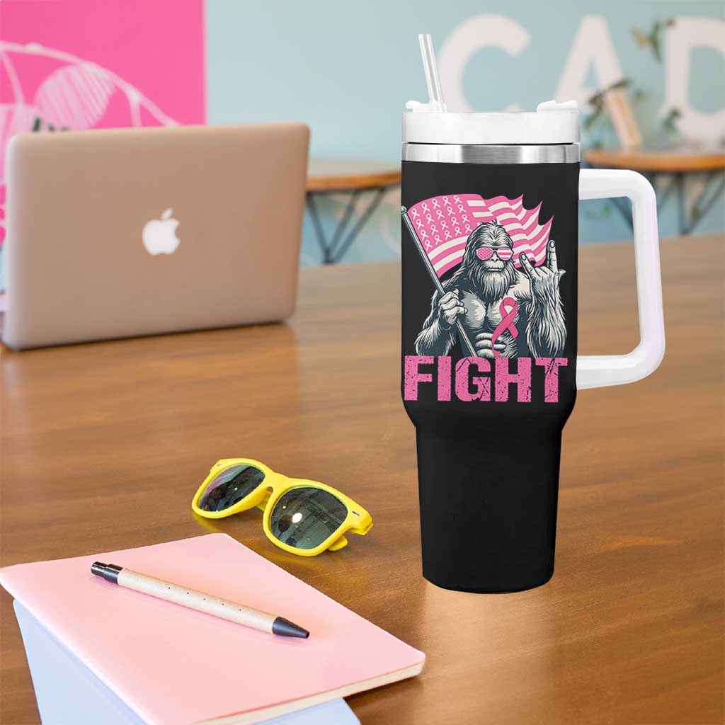 Funny Bigfoot Breast Cancer Awareness Tumbler With Handle Fight Pink Ribbon - Wonder Print Shop