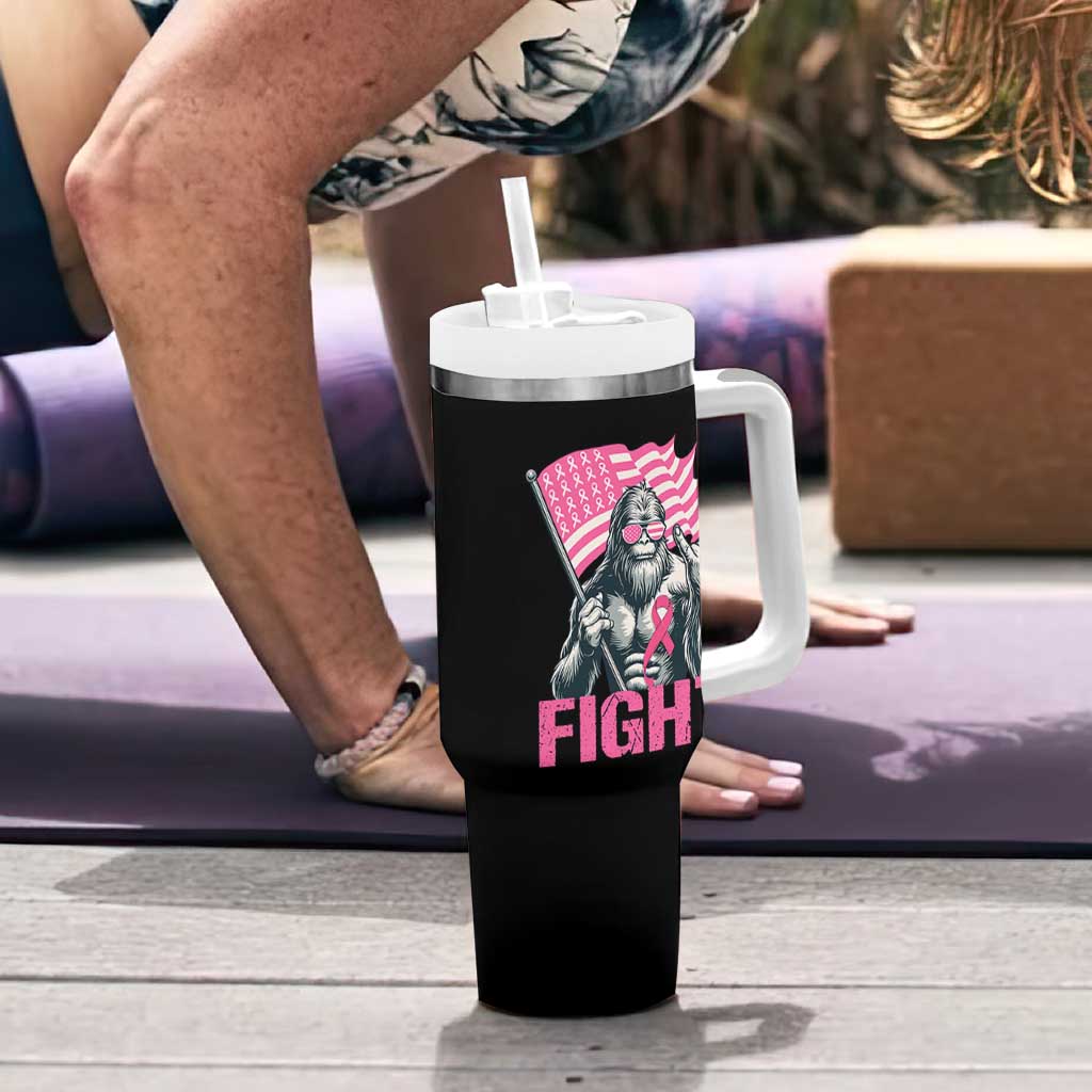 Funny Bigfoot Breast Cancer Awareness Tumbler With Handle Fight Pink Ribbon - Wonder Print Shop