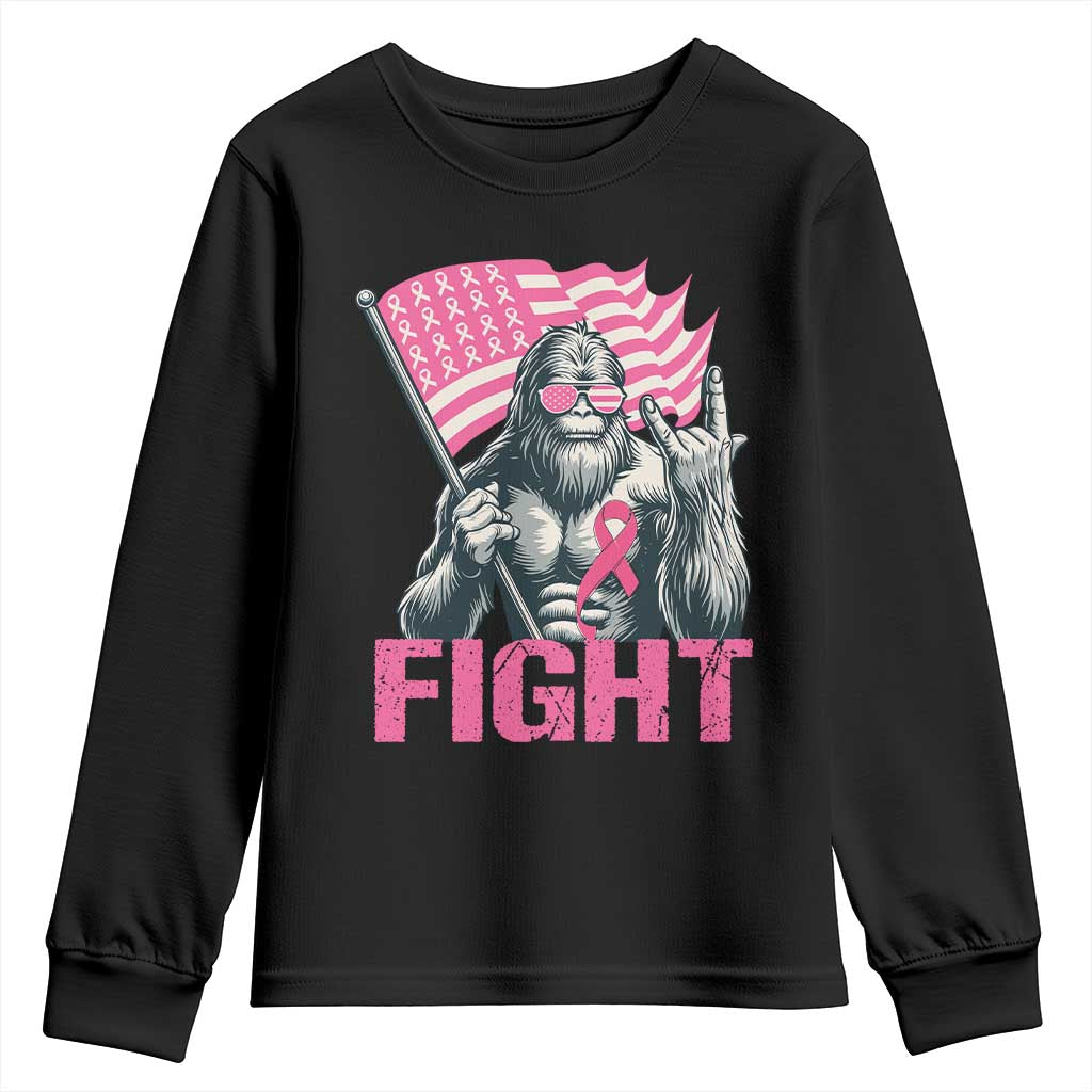 Funny Bigfoot Breast Cancer Awareness Youth Sweatshirt Fight Pink Ribbon - Wonder Print Shop