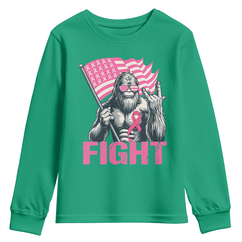 Funny Bigfoot Breast Cancer Awareness Youth Sweatshirt Fight Pink Ribbon - Wonder Print Shop
