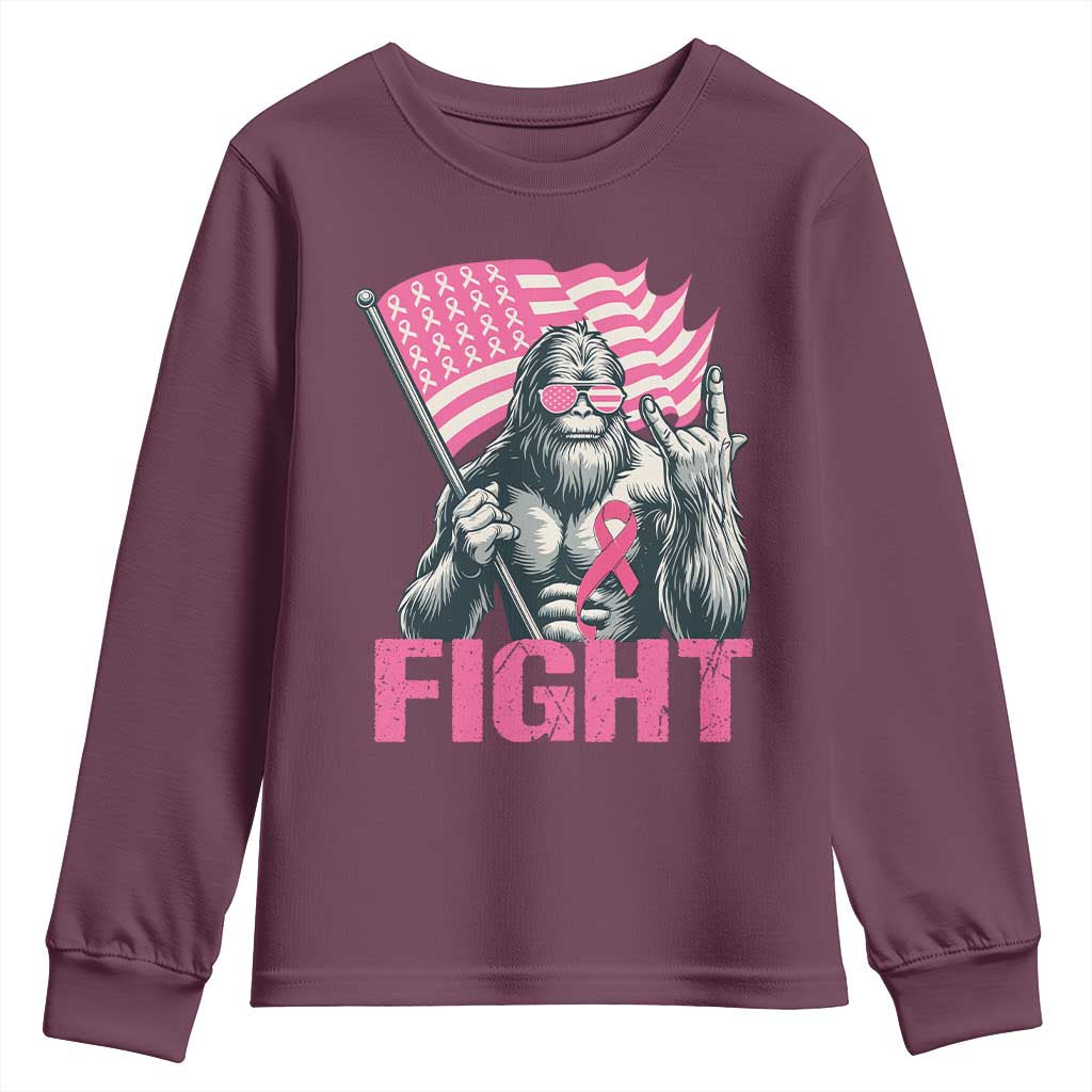 Funny Bigfoot Breast Cancer Awareness Youth Sweatshirt Fight Pink Ribbon - Wonder Print Shop