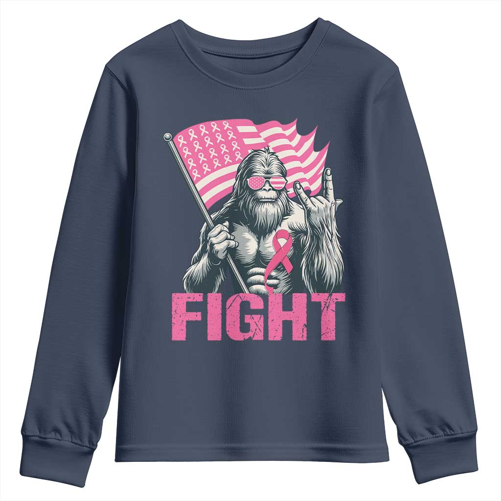Funny Bigfoot Breast Cancer Awareness Youth Sweatshirt Fight Pink Ribbon - Wonder Print Shop