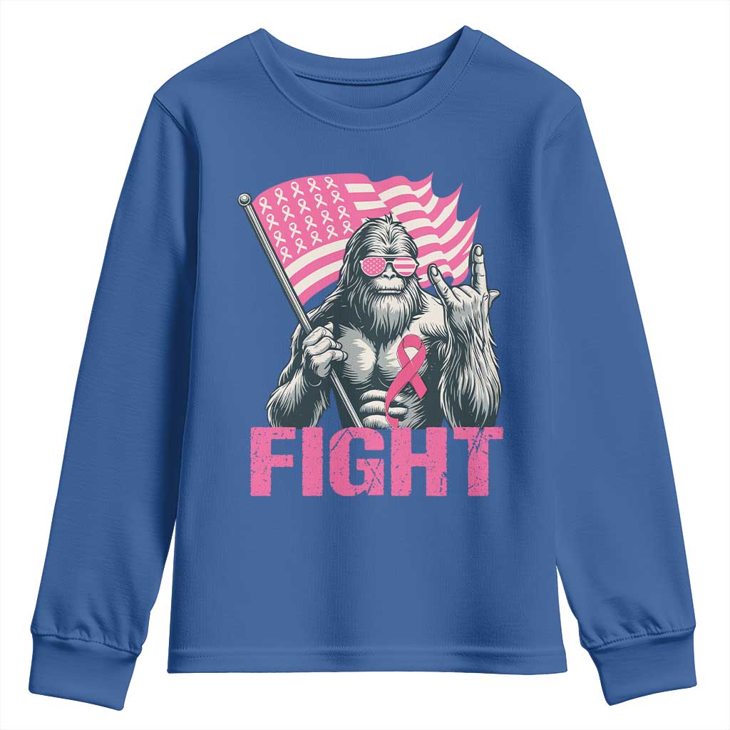 Funny Bigfoot Breast Cancer Awareness Youth Sweatshirt Fight Pink Ribbon - Wonder Print Shop