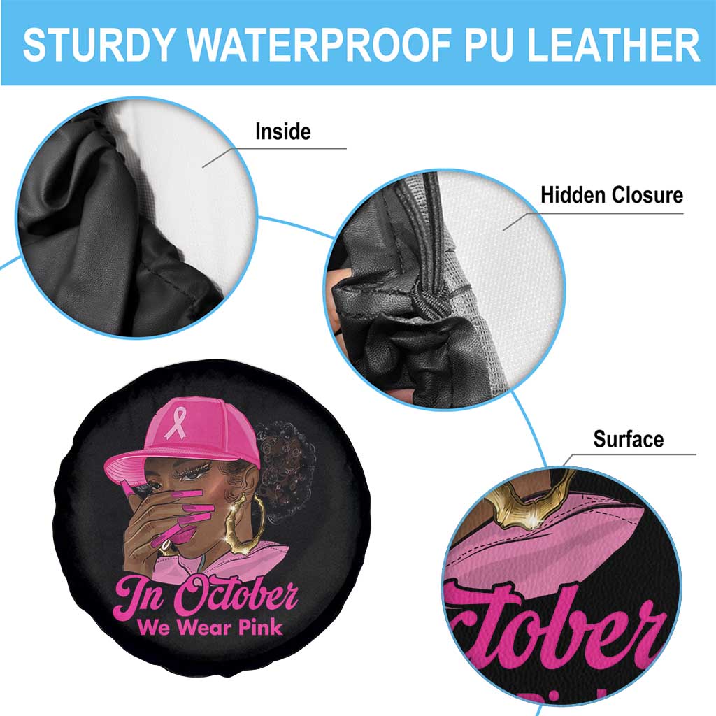 In October We Wear Pink Spare Tire Cover Black Women Breast Cancer Awareness - Wonder Print Shop