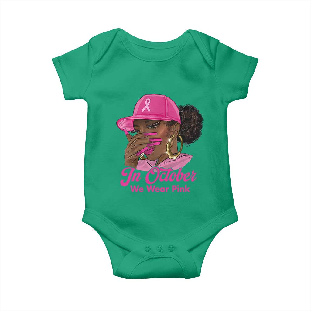 In October We Wear Pink Baby Onesie Black Women Breast Cancer Awareness - Wonder Print Shop
