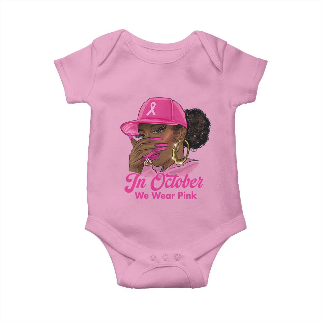 In October We Wear Pink Baby Onesie Black Women Breast Cancer Awareness - Wonder Print Shop