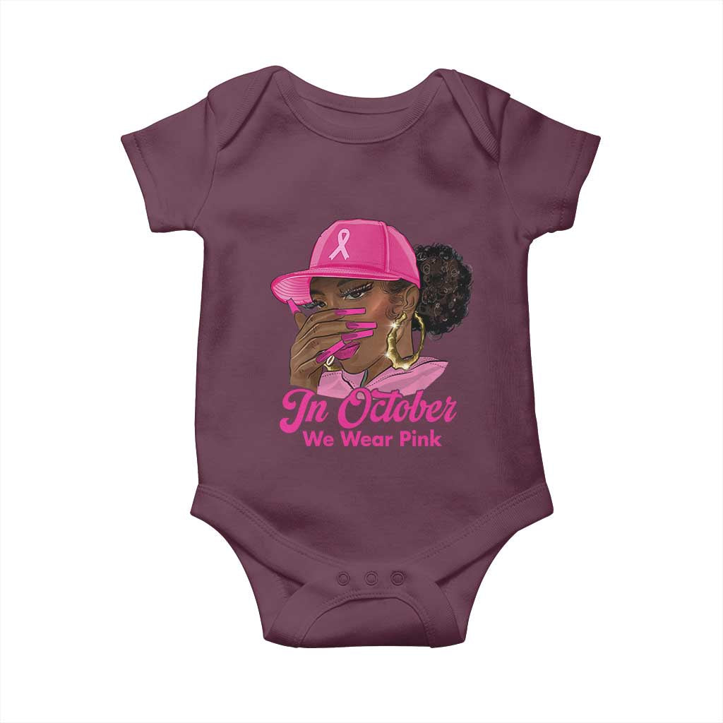 In October We Wear Pink Baby Onesie Black Women Breast Cancer Awareness - Wonder Print Shop