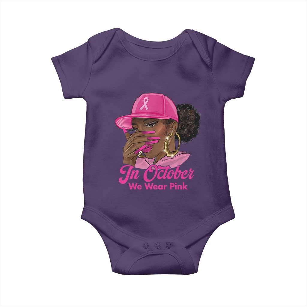 In October We Wear Pink Baby Onesie Black Women Breast Cancer Awareness - Wonder Print Shop