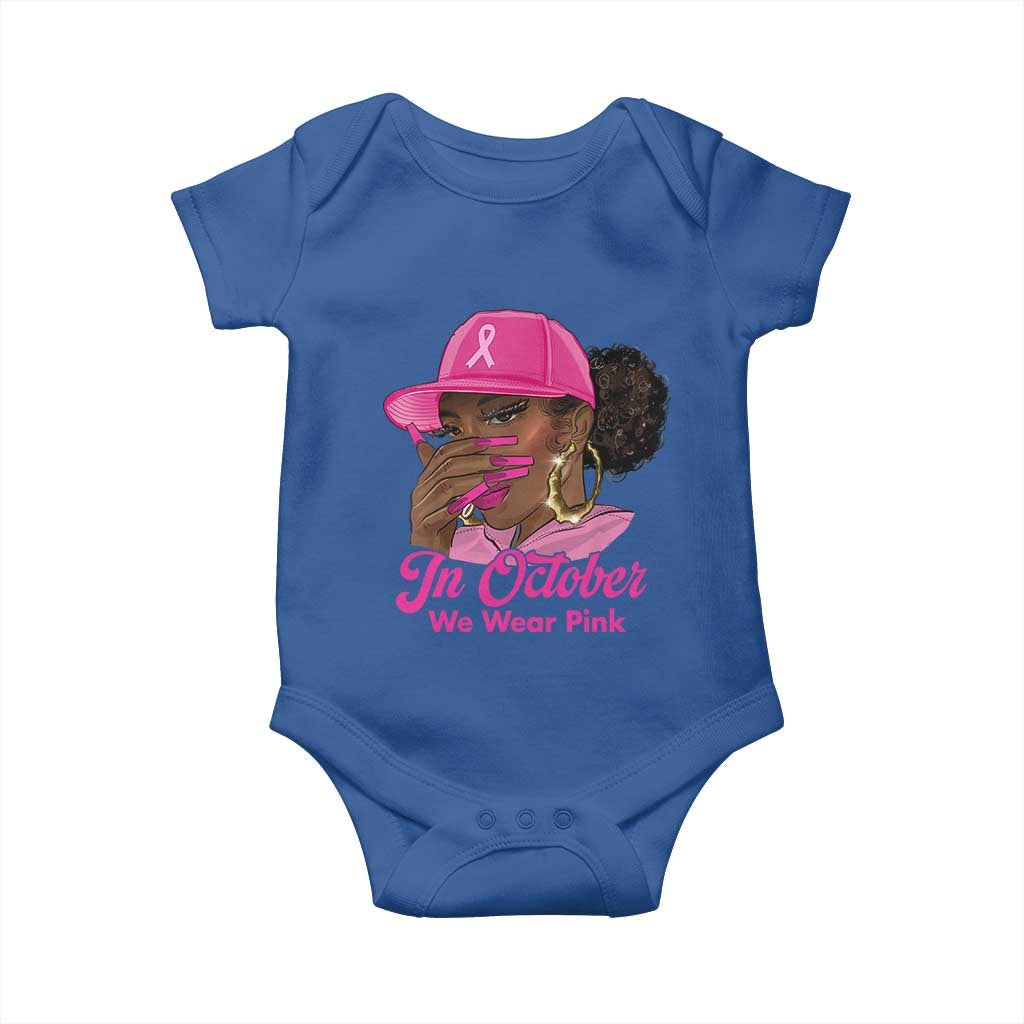 In October We Wear Pink Baby Onesie Black Women Breast Cancer Awareness - Wonder Print Shop