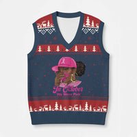 In October We Wear Pink V-Neck Knit Sweater Vest Black Women Breast Cancer Awareness - Wonder Print Shop