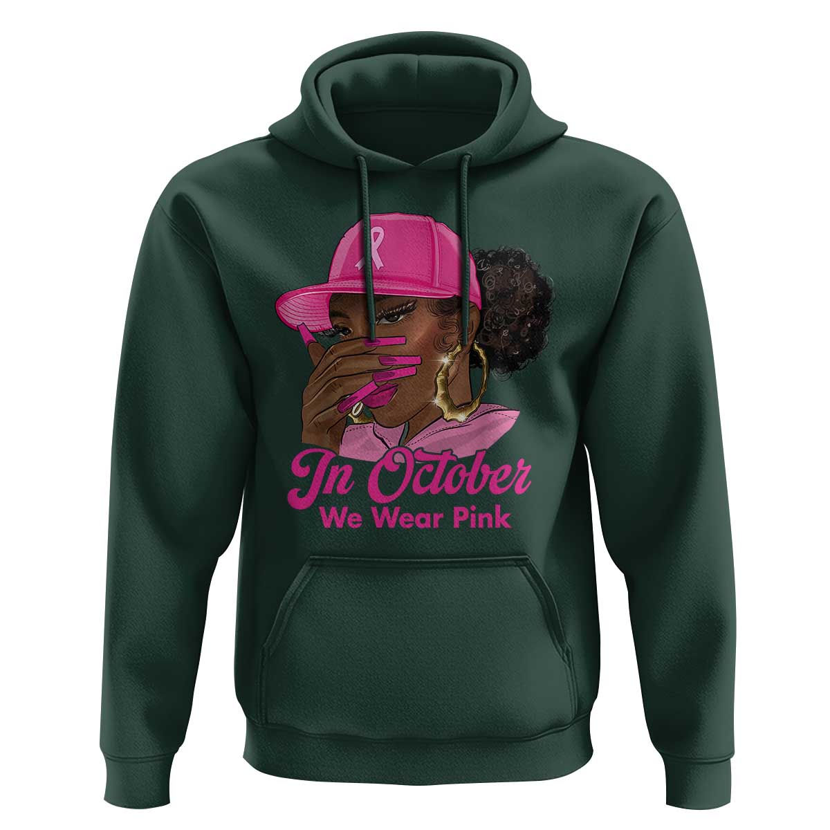 In October We Wear Pink Hoodie Black Women Breast Cancer Awareness - Wonder Print Shop