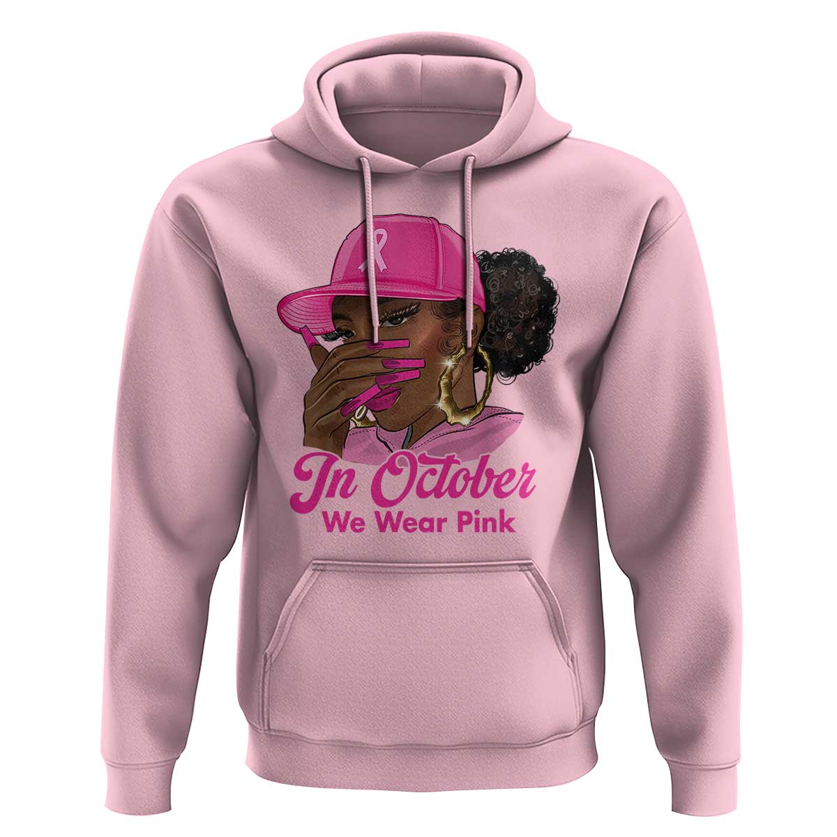 In October We Wear Pink Hoodie Black Women Breast Cancer Awareness - Wonder Print Shop