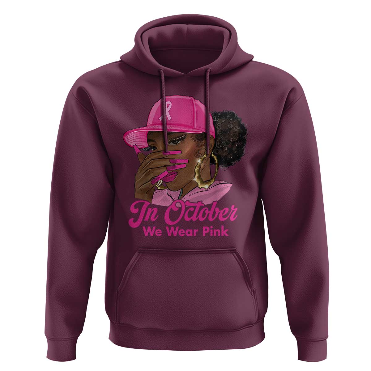 In October We Wear Pink Hoodie Black Women Breast Cancer Awareness - Wonder Print Shop