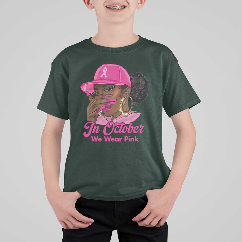 In October We Wear Pink T Shirt For Kid Black Women Breast Cancer Awareness - Wonder Print Shop