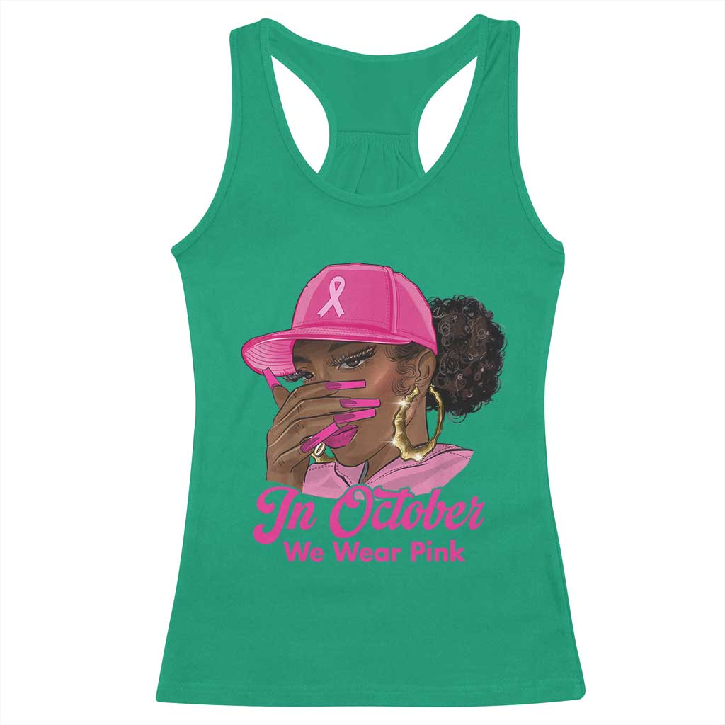 In October We Wear Pink Racerback Tank Top Black Women Breast Cancer Awareness - Wonder Print Shop
