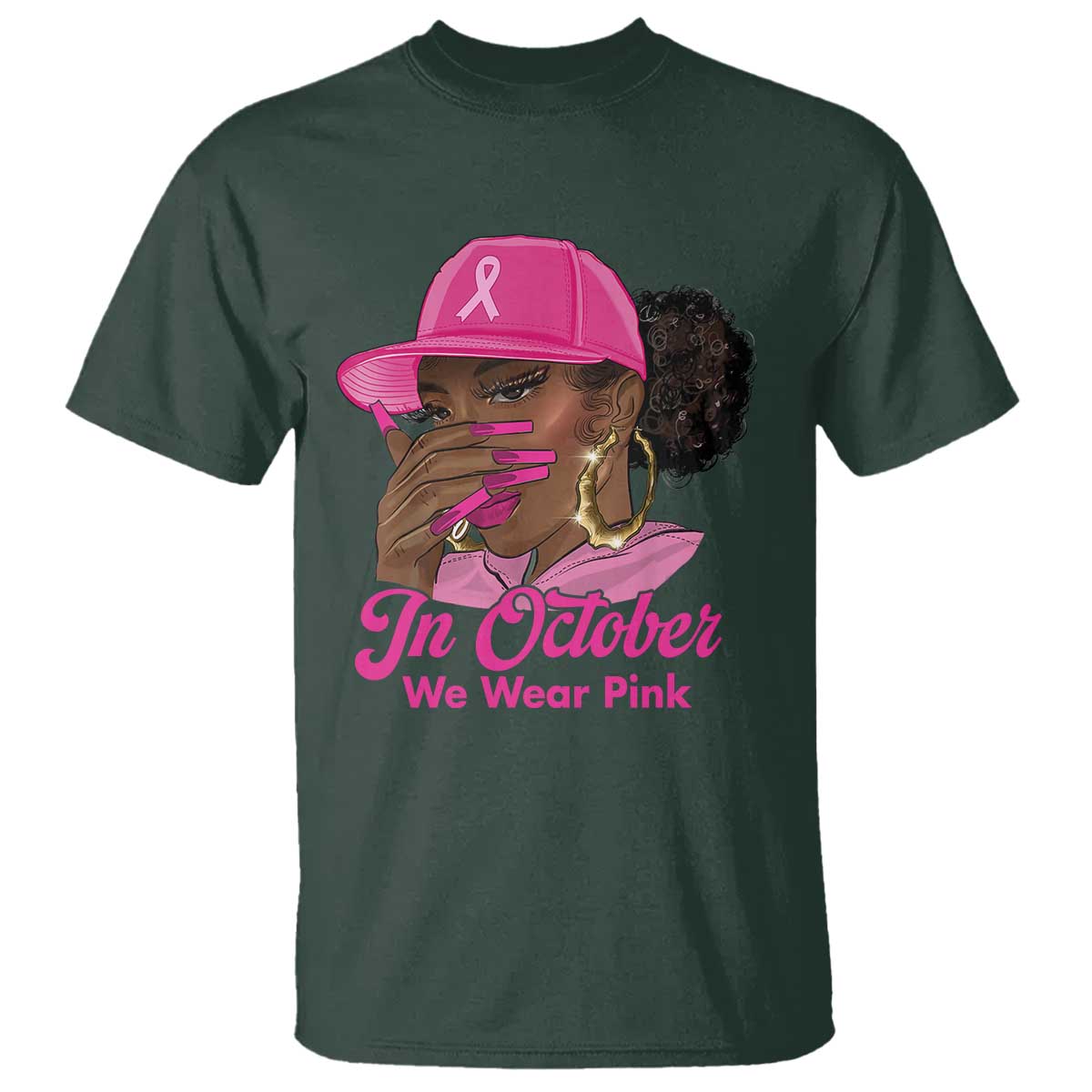 In October We Wear Pink T Shirt Black Women Breast Cancer Awareness - Wonder Print Shop