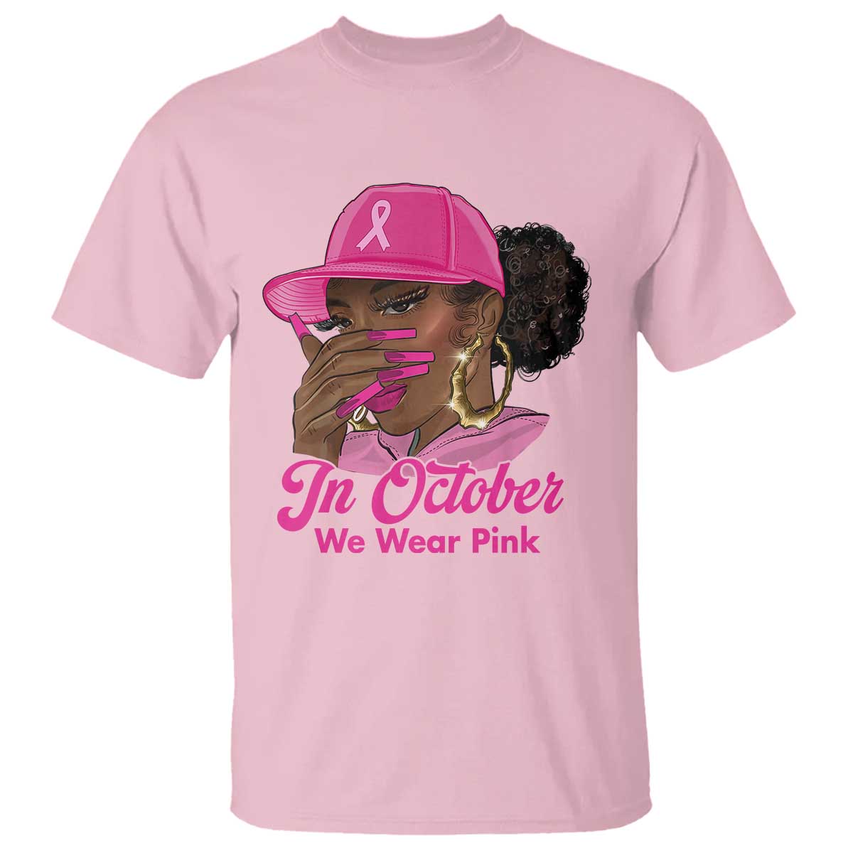 In October We Wear Pink T Shirt Black Women Breast Cancer Awareness - Wonder Print Shop