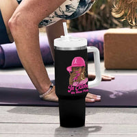 In October We Wear Pink Tumbler With Handle Black Women Breast Cancer Awareness - Wonder Print Shop