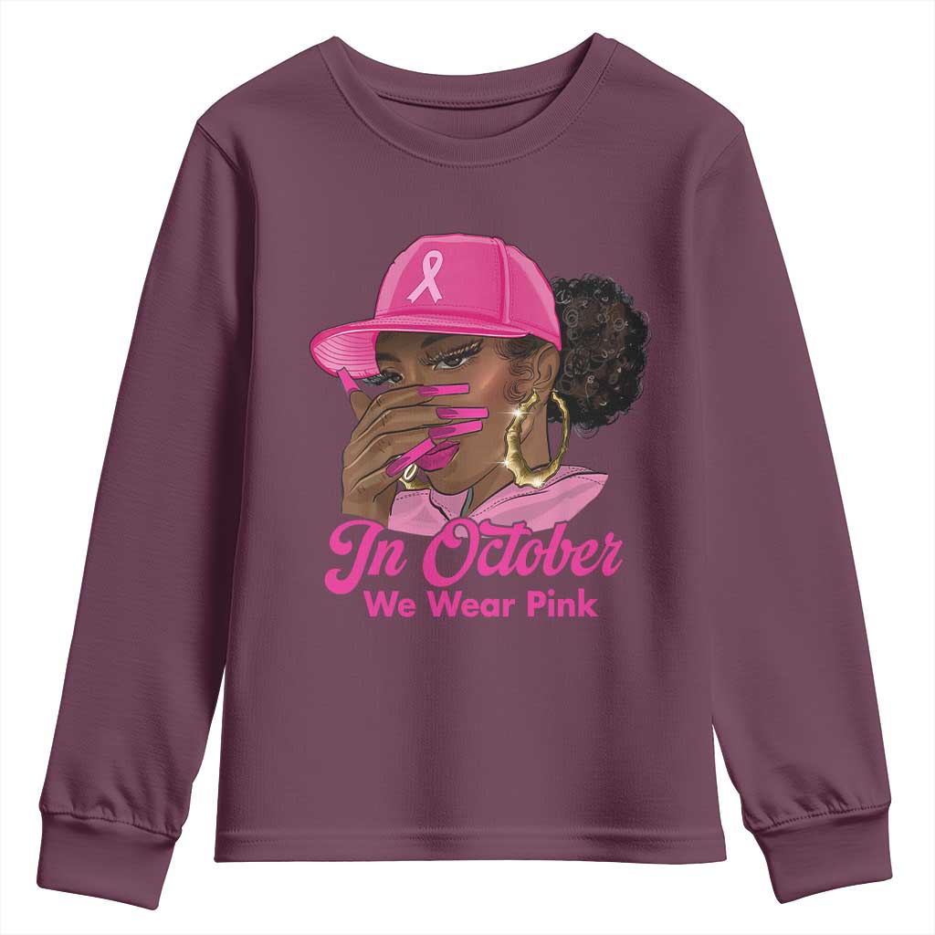 In October We Wear Pink Youth Sweatshirt Black Women Breast Cancer Awareness - Wonder Print Shop