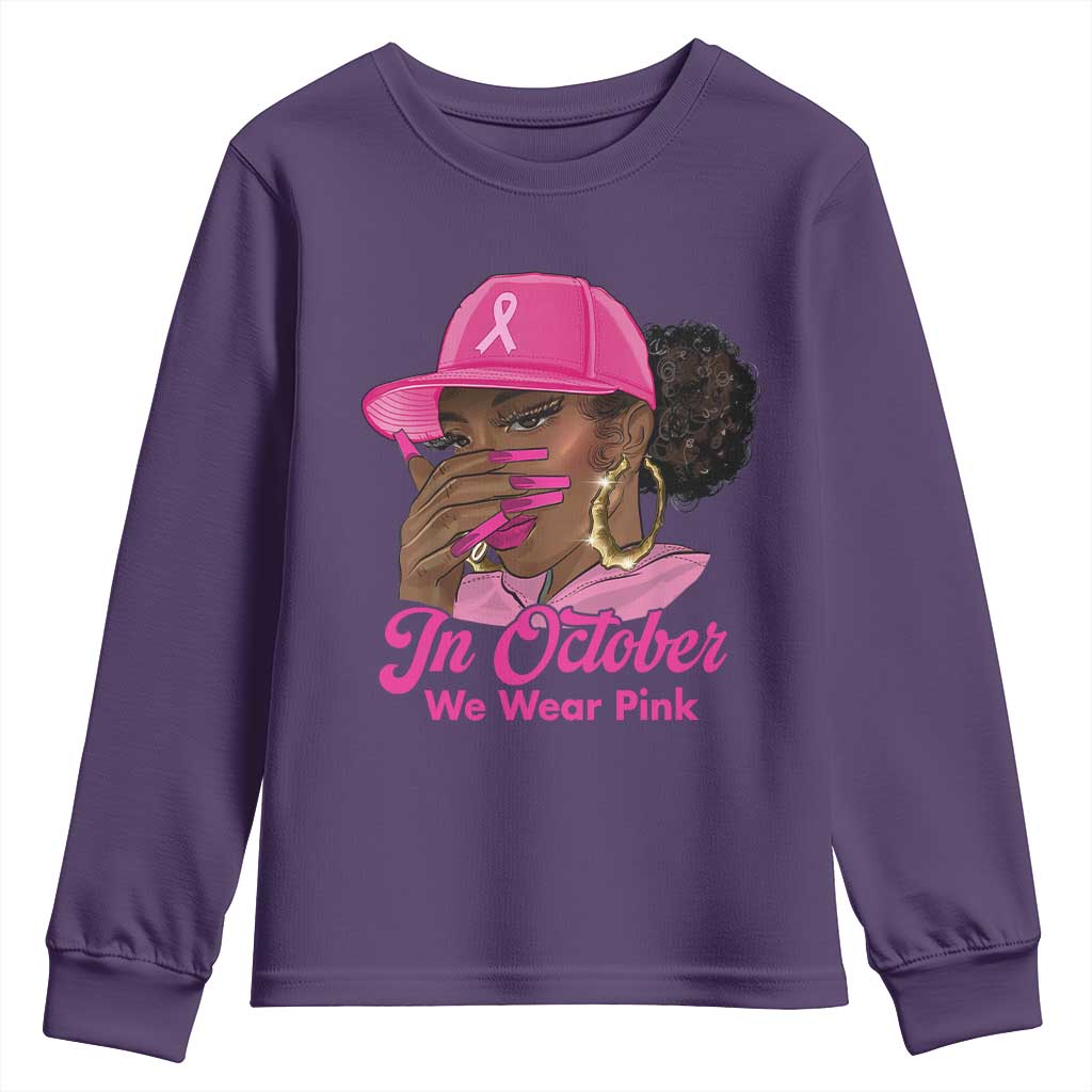 In October We Wear Pink Youth Sweatshirt Black Women Breast Cancer Awareness - Wonder Print Shop