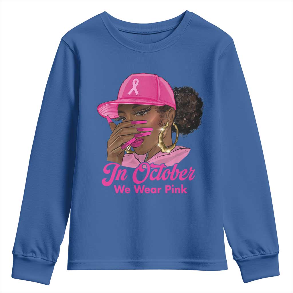 In October We Wear Pink Youth Sweatshirt Black Women Breast Cancer Awareness - Wonder Print Shop