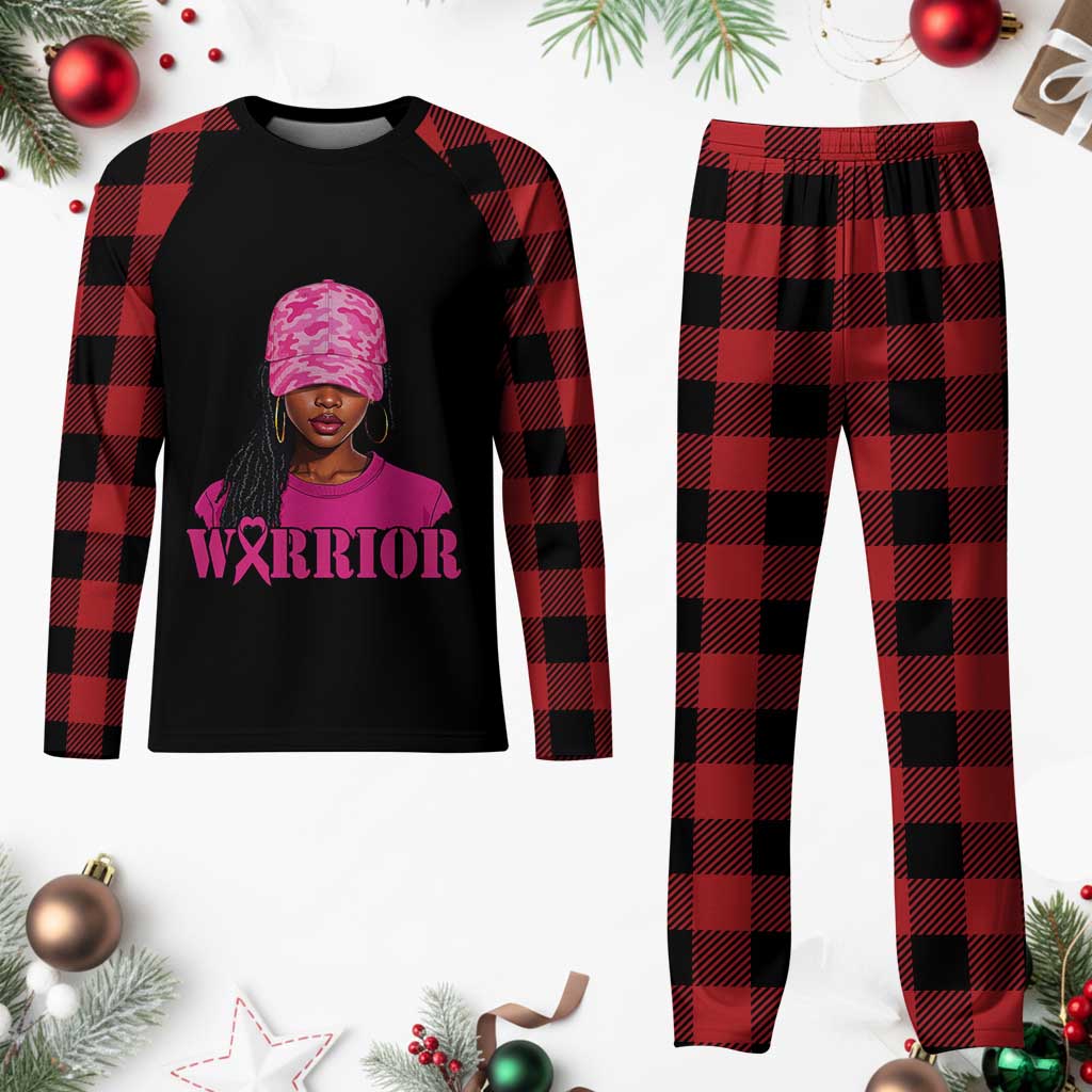 African American Warrior Breast Cancer Plaid Pajama Set Pink Ribbon - Wonder Print Shop