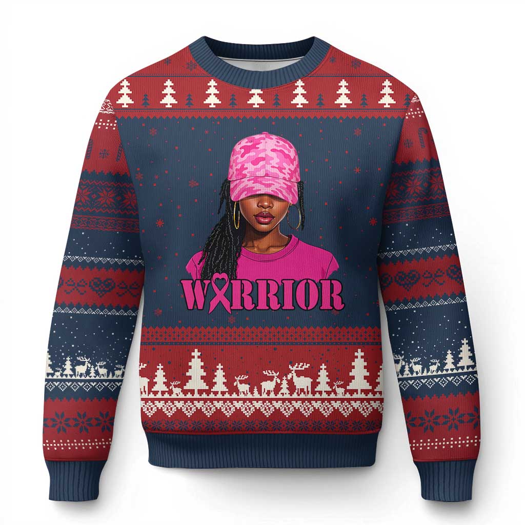 African American Warrior Breast Cancer Ugly Christmas Sweater Pink Ribbon - Wonder Print Shop