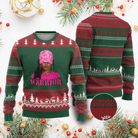African American Warrior Breast Cancer Ugly Christmas Sweater Pink Ribbon - Wonder Print Shop