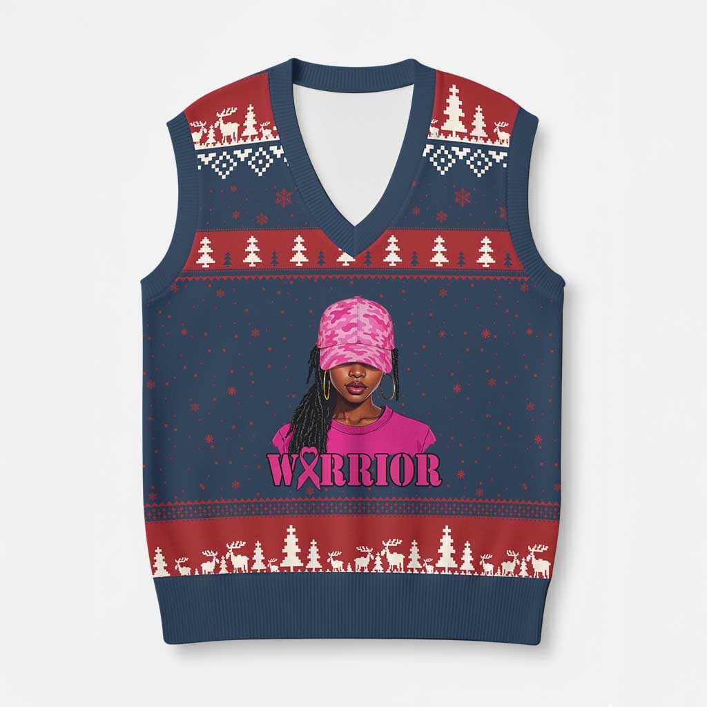 African American Warrior Breast Cancer V-Neck Knit Sweater Vest Pink Ribbon - Wonder Print Shop