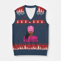 African American Warrior Breast Cancer V-Neck Knit Sweater Vest Pink Ribbon - Wonder Print Shop