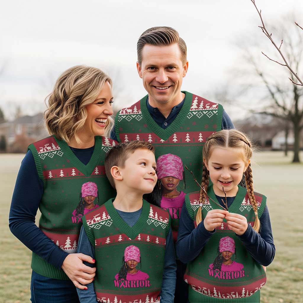 African American Warrior Breast Cancer V-Neck Knit Sweater Vest Pink Ribbon - Wonder Print Shop