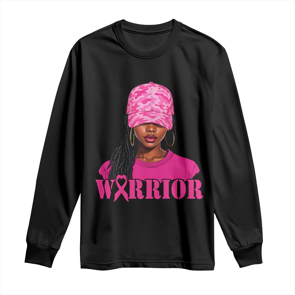 African American Warrior Breast Cancer Long Sleeve Shirt Pink Ribbon - Wonder Print Shop